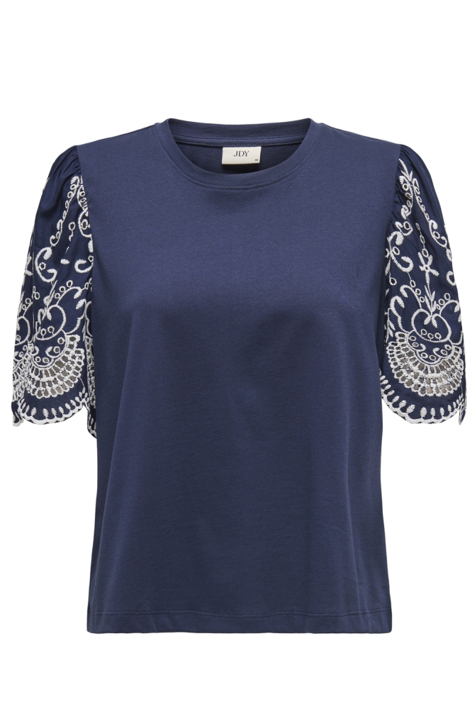JDYOMA BRODERIE ANGLAISE TOP JRS 15341457 BLACK IRIS/EMBROIDERY